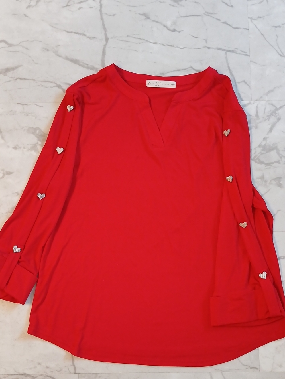 Fair Haven Sweetheart Red Tunic w/Pearl Heart Buttons Large